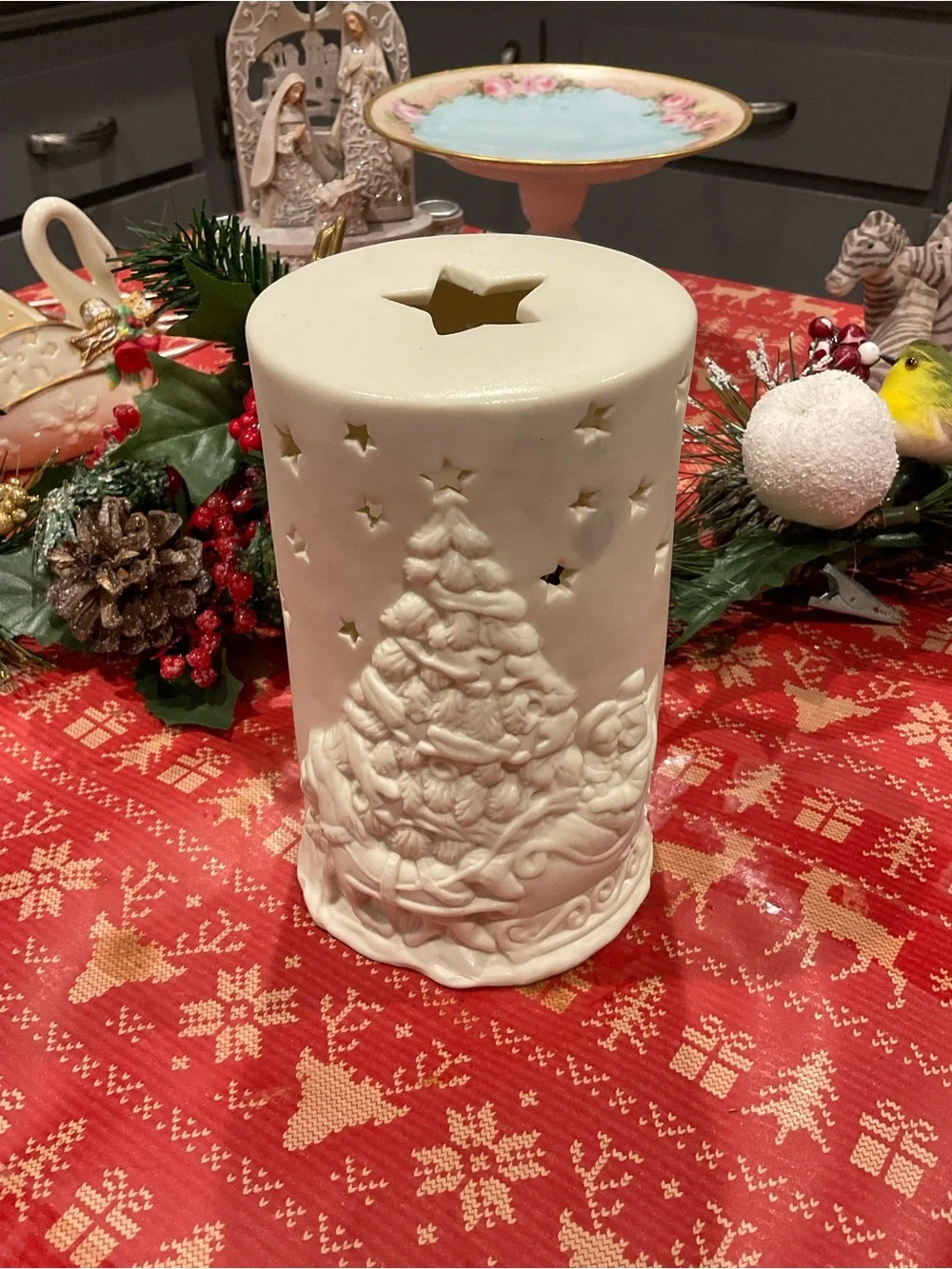BP-White Ceramic Christmas Tree Luminary - Holiday Table Accent
